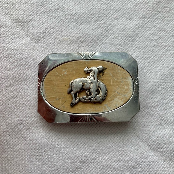Vintage Belt Buckle Bronc Riding Saddle Horse Silver Colour Cowboy Western - Picture 3 of 7